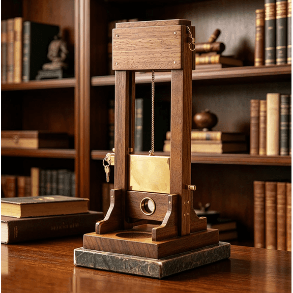 Table Top Cigar Guillotine, Vintage Wood & Metal Desktop Cutter with Backstop, Luxury Smoking Accessory Gift for Men