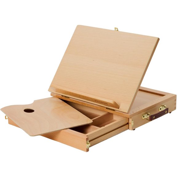 Table Top Easel with Drawer: Tabletop Easel with Sketching Board | Portable Painting Easel with Storage - Wood Pochade Sketch Box for Artist Art Students Beginners Natural