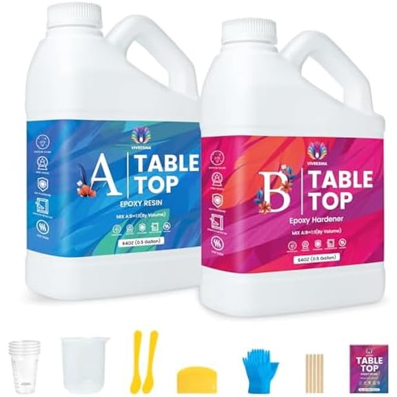 Table Top Epoxy Resin 1 Gallon Ultra Crystal Clear Gloss Scratch Resistant NO Yellowing Bubble Free Food Safe for Bar Top, Woodworking Surface Coat, Easy Mix 1:1 Ratio$$Art & Craft