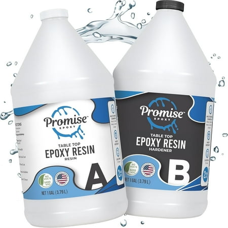 Promise Epoxy Epoxy Resin Kit 2 Gal-Crystal Clear, UV Resistant, Self Leveling, Food Safe for Table Top, Wood Casting, Use with Mica Powder