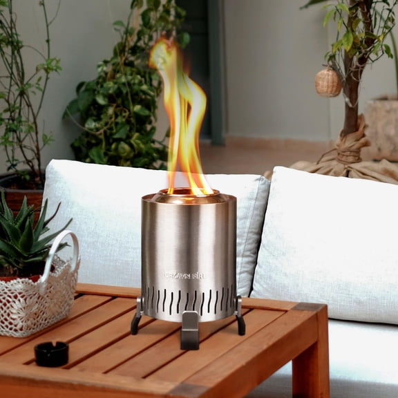 Table Top Fire Pit Portable Smokeless Tabletop Firepit for Patio, Balcony and Camping Indoor Fire-Pit, Table-top, Mini Grill, Smores Small Outdoor Fire Bowl Pellets or Wood Fuel (Stainless Steel)