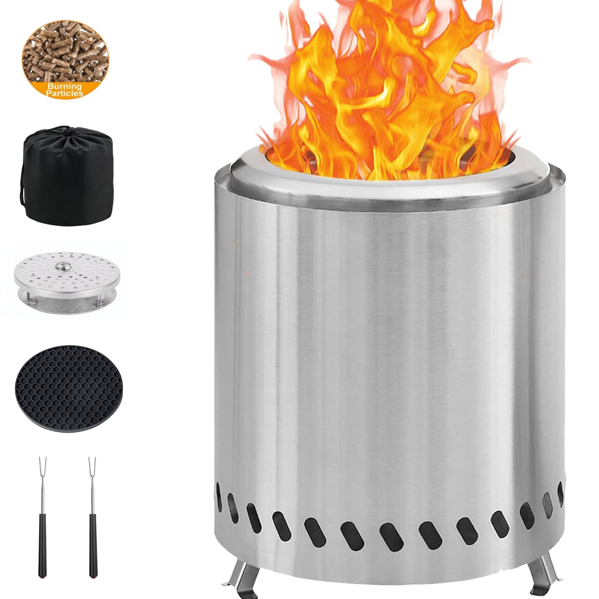 WHATOOK Table Top Firepit 7 inch - Tabletop Fire Pit Camping Stove Stainless Steel Pellet Patio Heater Portable Smokeless Fire Pit for Camping Outdoor Outside