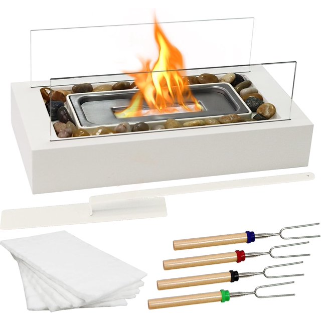 Tabletop Fire Pit Kit With Roasting Sticks - Portable Concrete Smores Maker For Indoor/Outdoor