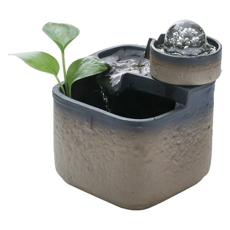 Table Top Fountain Feng Shui Office Home Rolling Ball Tranquility Effect Brown