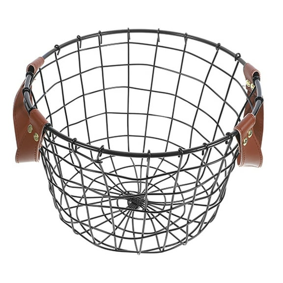 Round Iron Firewood Basket With Handle Vintage Metal Storage Bin Laundry Clothes Hamper Toy Container Organizer Rustic Farmhouse Decor S