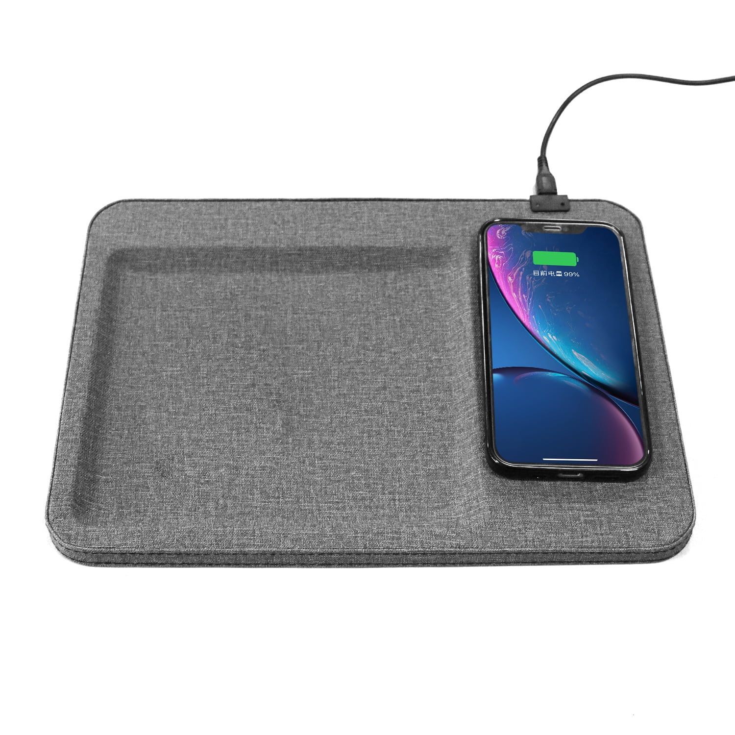 Table Top Organizer Tray with Wireless Charging Pad Grey
