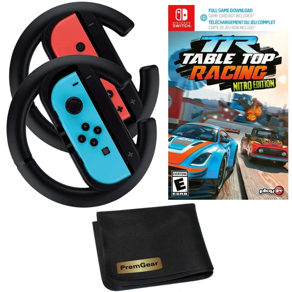 Table Top Racing Nitro Edition For Nintendo Switch + 2 Driving Wheels + Cloth