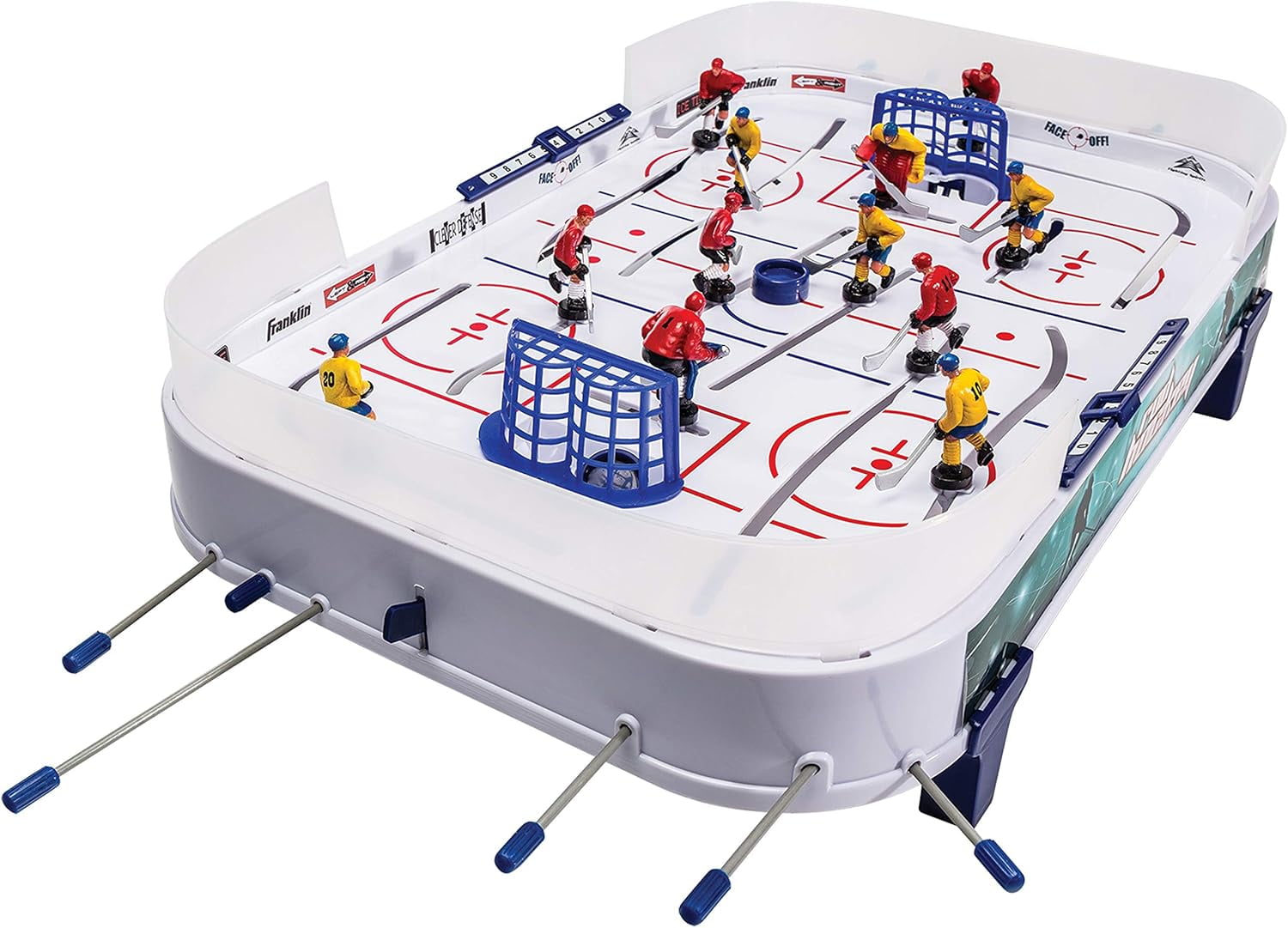 Table Top Rod Hockey Game Set - Perfect Hockey Toy + Gameroom Game for Kids + Family - Mini Tabletop Rod Hockey Board + Pucks Included