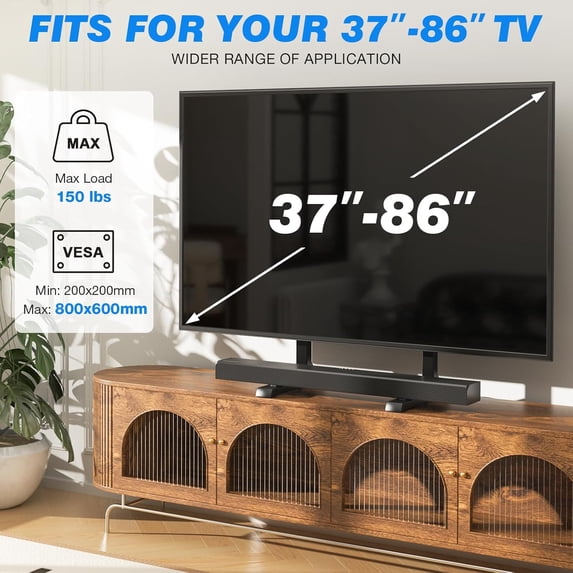 Table Top TV Stand with Height Adjustable TV Legs, TV Stands Base with Cable Management for Most 37 to 86 Inch Flat or Curved TVs, Steel TV Feet Holds up to 150 lbs, Max VESA 800x600mm, Black