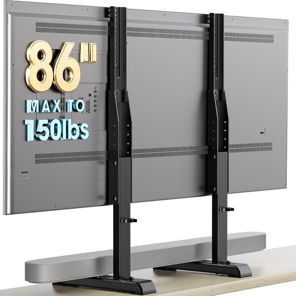 Table Top TV Stand with Height Adjustable TV  Replacement for  37-86 Inch Flat Curved TVs,Steel TV Base  Holds up to 150 lbs with  Management, M VESA 800x600mm Black