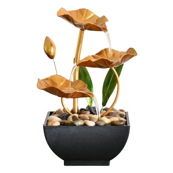 Table Top Water Fountain Indoor, USB Powered Iron and Plastic Tabletop Fountain with Pump, Modern Design with Metal Flowers and Pebbles, Great for Office and Home Decor