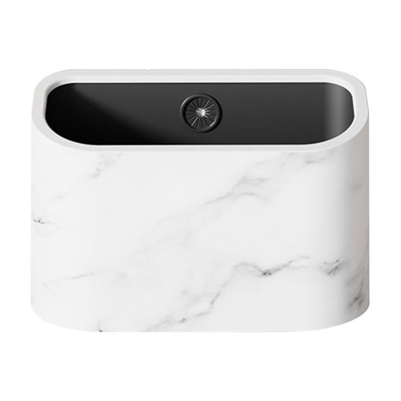 Table Trash Can for Desk, Desktop Wastebasket with Wood Grain Plastic Finish, Mini Creative Bin for Bedroom Office Kitchen, White