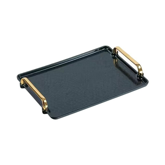 Table Tray Plastic Serving Trays, Modern Rectangular Decorative Tray, Food Tray for Eating Breakfast with Gold Handles - 12 x 8.7 Inches