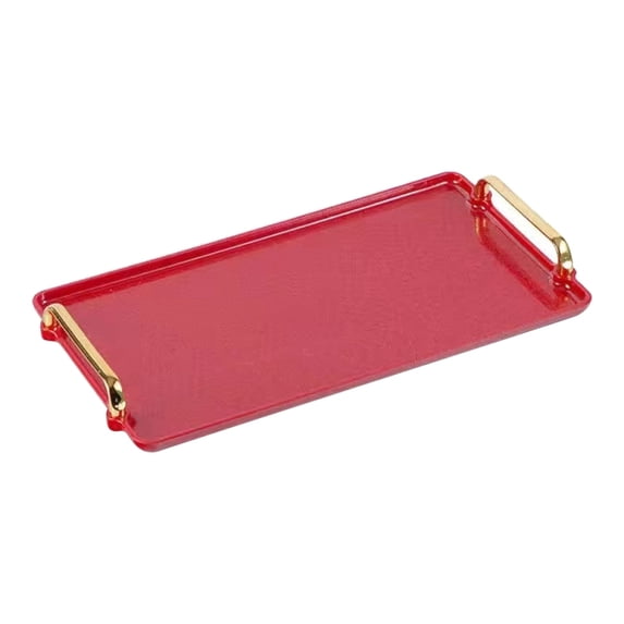 Table Tray Plastic Serving Trays, Modern Rectangular Decorative Tray, Food Tray for Eating Breakfast with Gold Handles - 16 x 8.7 Inches