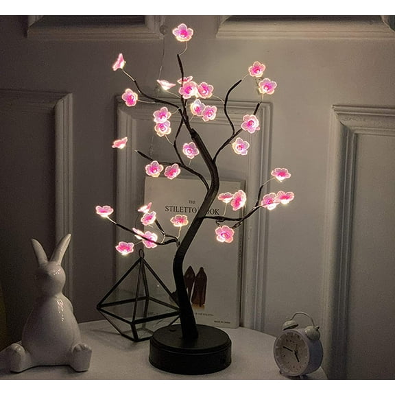 Table Tree Night Light USB/Battery Powered Touch Switch Artificial Bonsai Cherry Blossom Desktop Tree LED Lamp Light Decoration