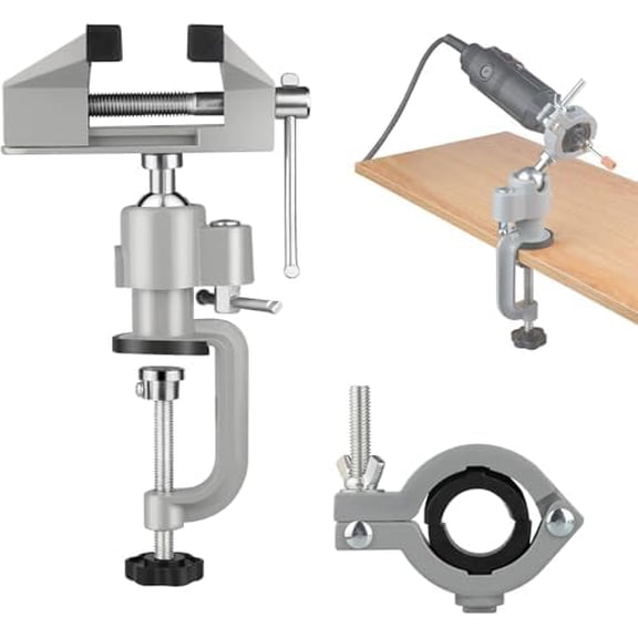 Table Vise,2 in 1 Universal Rotate 360° Work Clamp-On Vise,Table Vice with Electric Drill/Grinder Holder for Woodworking, Drilling, Sawing, Jewelry Making,Metal Working and DIY (3'')