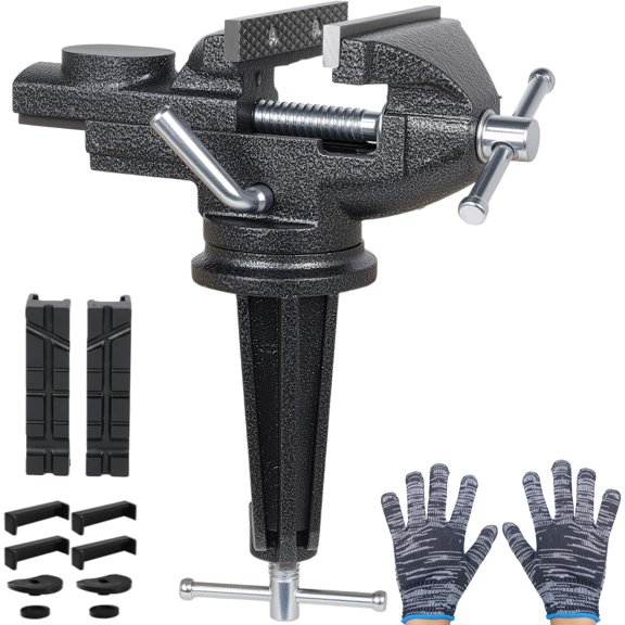 Table Vise, 3.2 Inch Bench Vise Universal Rotate 360 Work Clamp-On Vise, Table Vice With Multifunctional Soft Jaws for Woodworking, Drilling, Sawing, Metal Working