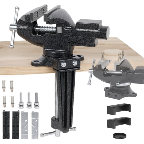 Table Vise, 3.3" Jaw Width, 2 in 1 Bench Vise Universal Rotate 360 Work Clamp-On Vise, Table Vice With Two Multifunctional Jaw and Quick Adjustment Button for Woodworking, DIY, Metal Working and Mor