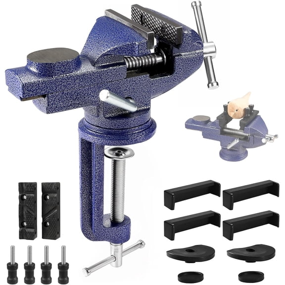 Table Vise, 3" Bench Vise Universal Rotate 360 Work Clamp-On Vise, Table Vice clamp With Multifunctional Jaw for Woodworking, Drilling, Sawing, Metal Working
