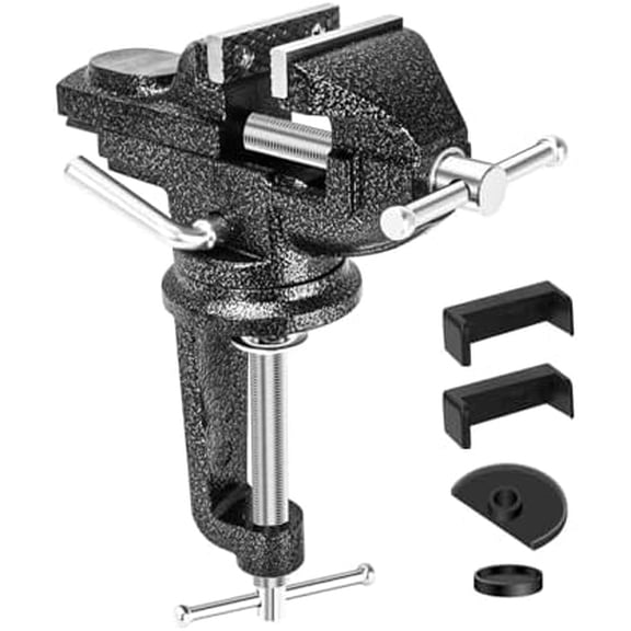 Table Vise 3 Inch Bench Vise Heavy Duty Clamp-On Vice with ,360 Swivel Base Portable Clamps Tools for Workbench,Woodworking,Cutting Conduit,Drilling,Sawing,Metalworking,Craft,DIY