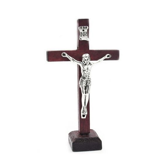 Table Wooden Catholic Jesus for Cross with Stand Vintage Religious Christian Standing Crucifix Church Home Shelf Tabletop Ornaments Decoration Gifts for Prayers