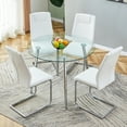 Table and Chair Set for 4, Round Glass Dining Table with Electroplated