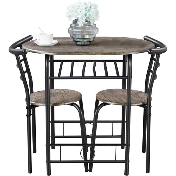 Table and Chair Sets for 2,Dining Room Table Set with Metal Frame and Storage Rack,Space-Saving Design for Small Kitchens,Apartments,Dorm Rooms,Brown