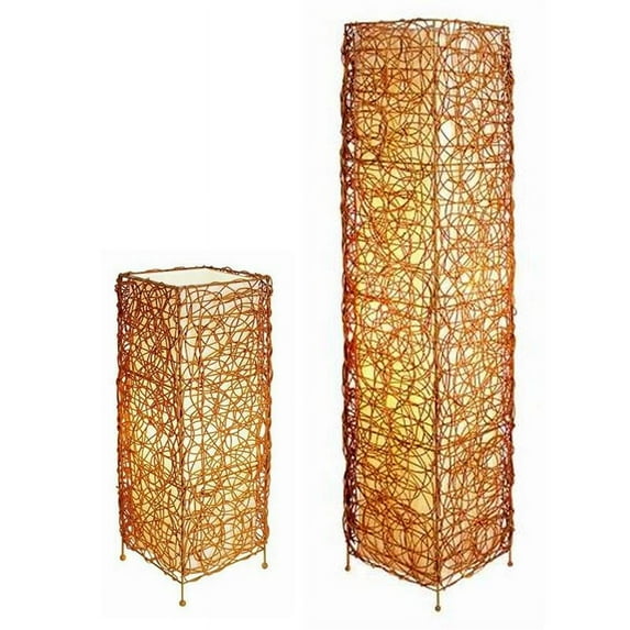 Table and Floor Rattan Lamps, Casual Design and Rectangle-Shaped (Set of 2)