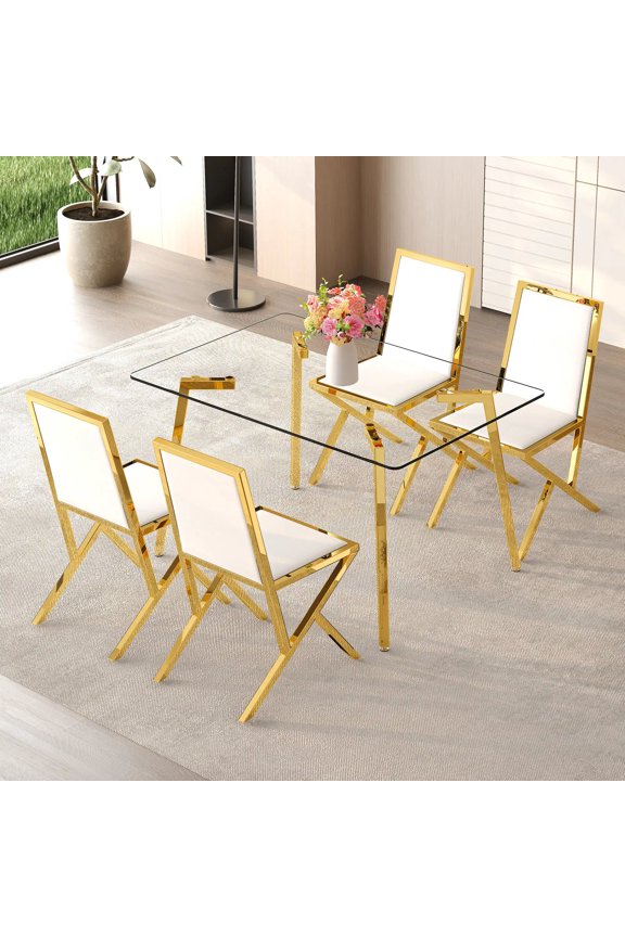Table and chair set, dining 51 tempered glass, Modern light luxury home