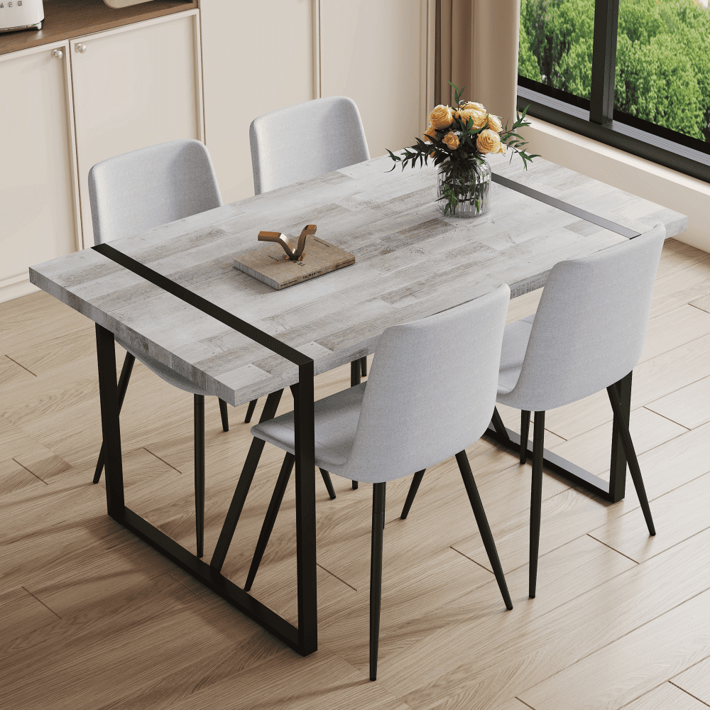 Table and chair set.A minimalist retro rectangular dining table with a ...