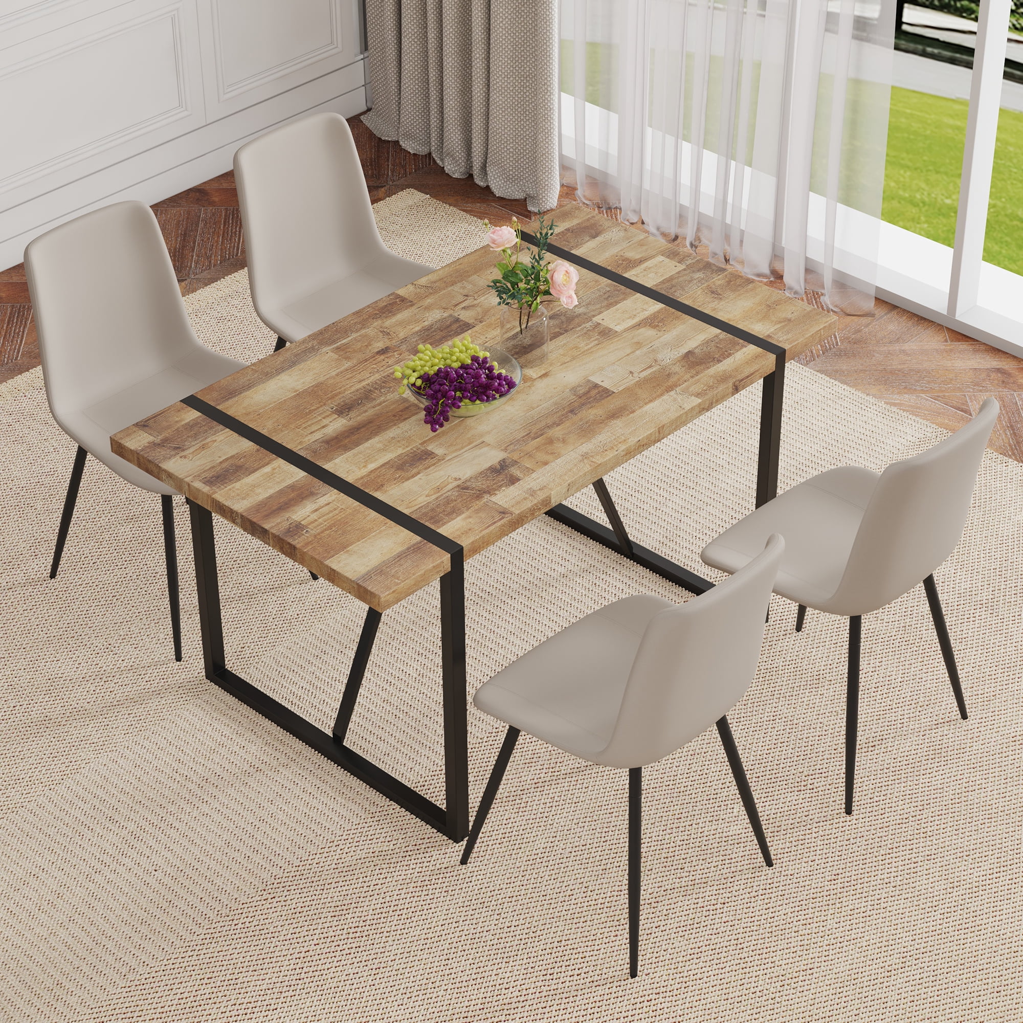 Table and chair set.A minimalist retro rectangular dining table with a ...