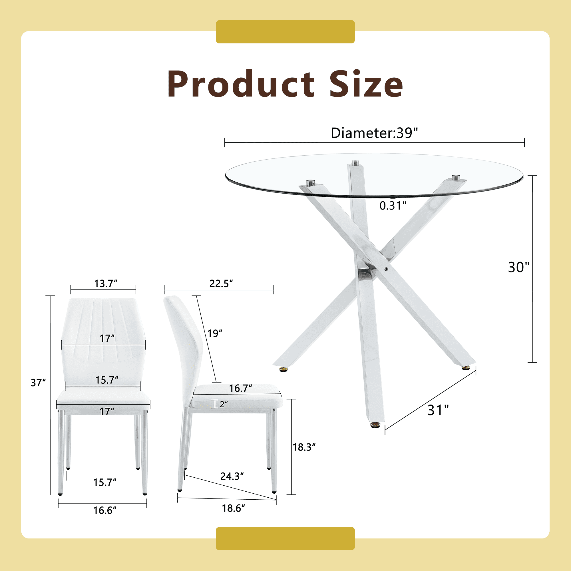 Table and chair set.Modern glass round table: 39 inch diameter, X ...