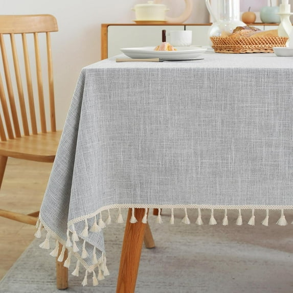 Table cloth for Rectangle table, Heavy Duty Farmhouse Tablecloth Solid Cotton Linen Waterproof Wrinkle Free Burlap Table Cover for Kitchen Dining,Party, Light Grey 55''x106'',8-10 Seats