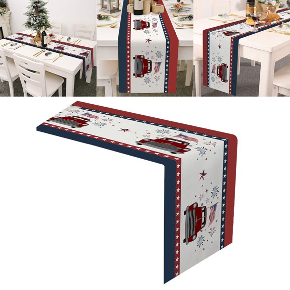 Table flag for Independence Day in the United States Farmhouse Table Runner Dresser Scarf For Kitchen Dining Decor American Flag Rustic Burlap Linen Tabletop Cover For Indoor Outdoor Use