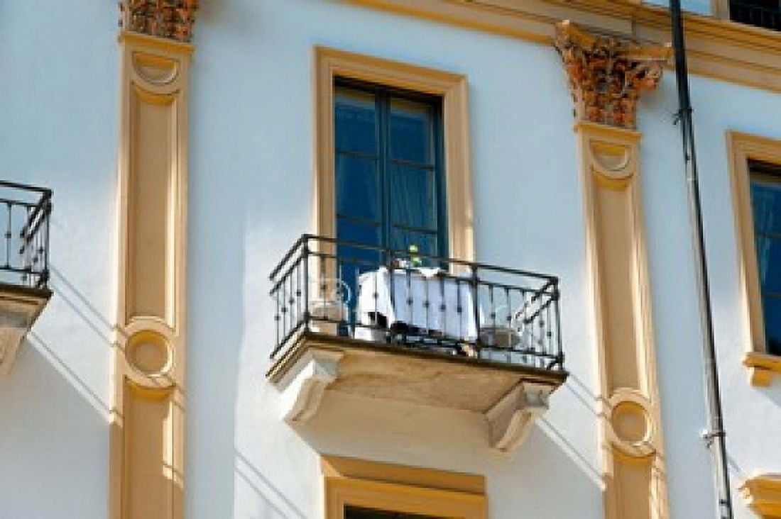 Table for two on balcony of room at Villa DEste hotel Cernobbio Como Lombardy Italy Canvas Art - Panoramic Images (36 x 24)