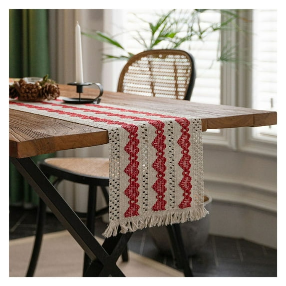 Table runner, 30×120CM table runner with tassels, vintage dining table cloth, table runner, American style table runner, suitable as dining table and tea bar decoration
