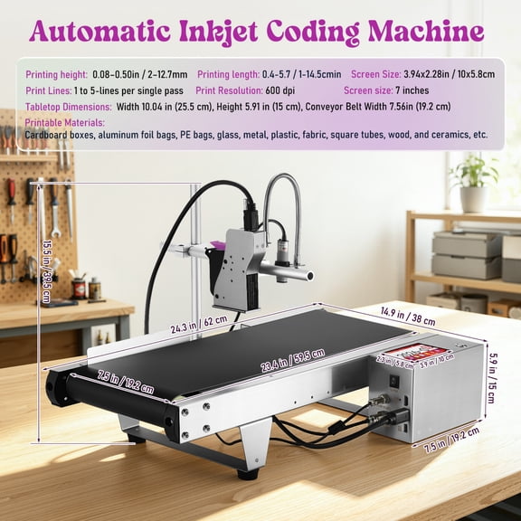 Table-top Inkjet Printer, Automatic Conveyor Belt with Intelligent Inkjet Printer, 2-12.7mm, Support for Multiple Languages and USB Import