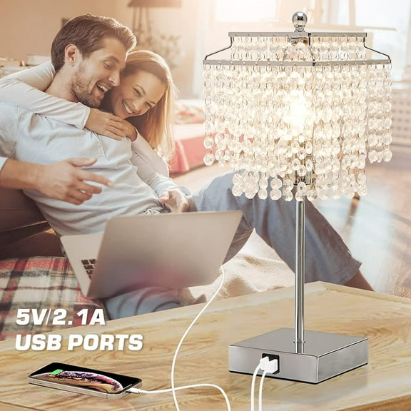 Table  with Touch Control and USB Charging for Bedroom, 3-Way Dimmable with LED Bulb Included