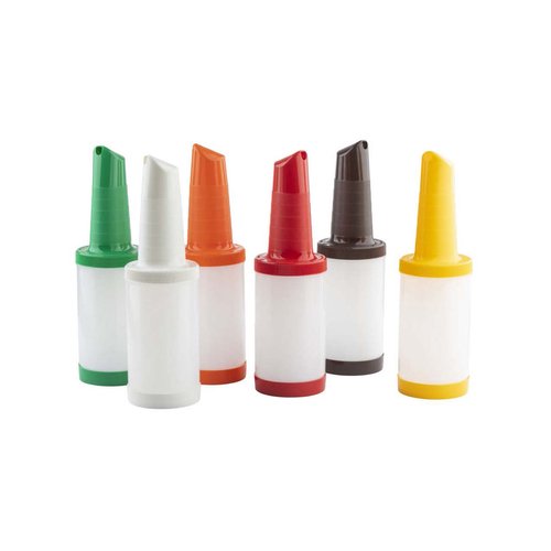 TableCraft 10285A Pourmaster Complete Unit, quart, one piece, assorted color-coded neck spouts and base (2 of each: green, white, orange, red, brown, yellow), 12 each per case