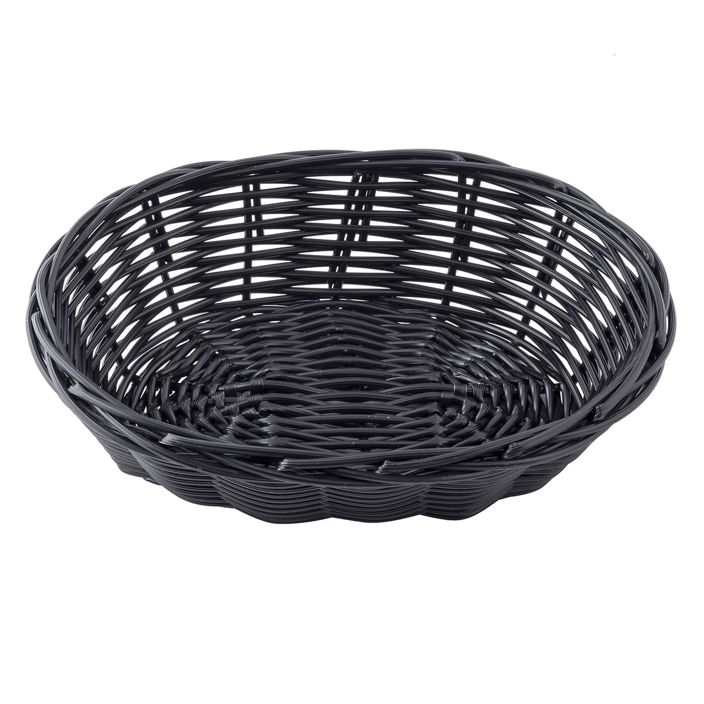 TableCraft 2471 Black 7 x 5" Oval Woven Plastic Basket - Dozen"