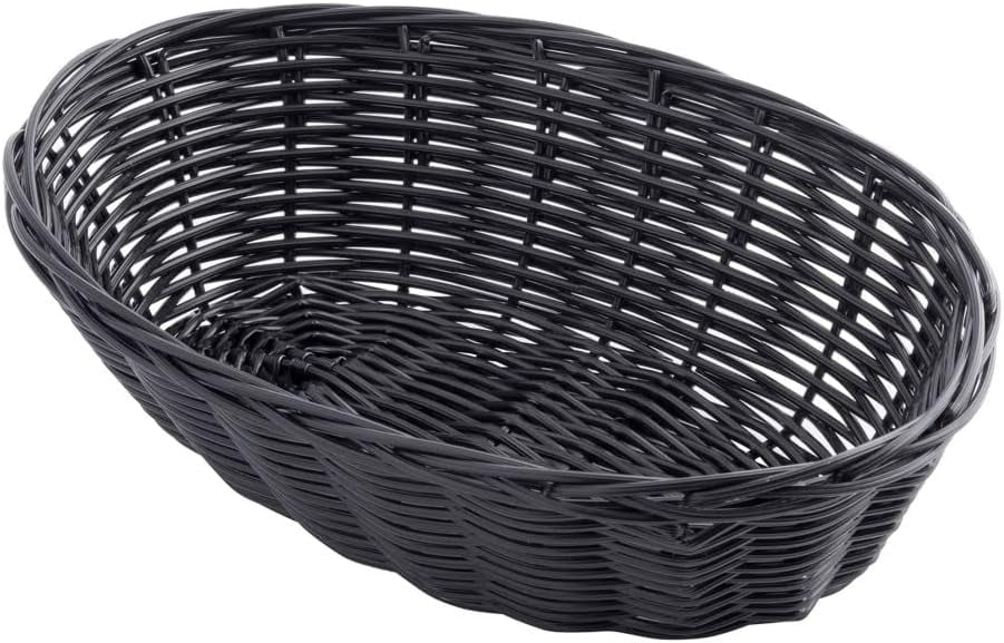 TableCraft 2474 Black 9" x 6" Oval Woven Plastic Basket - Dozen