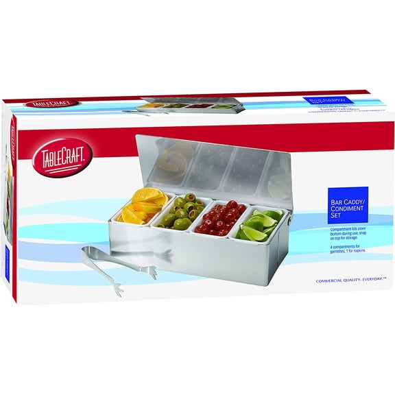 TableCraft 4 Compartment Bar Caddy With Tongs