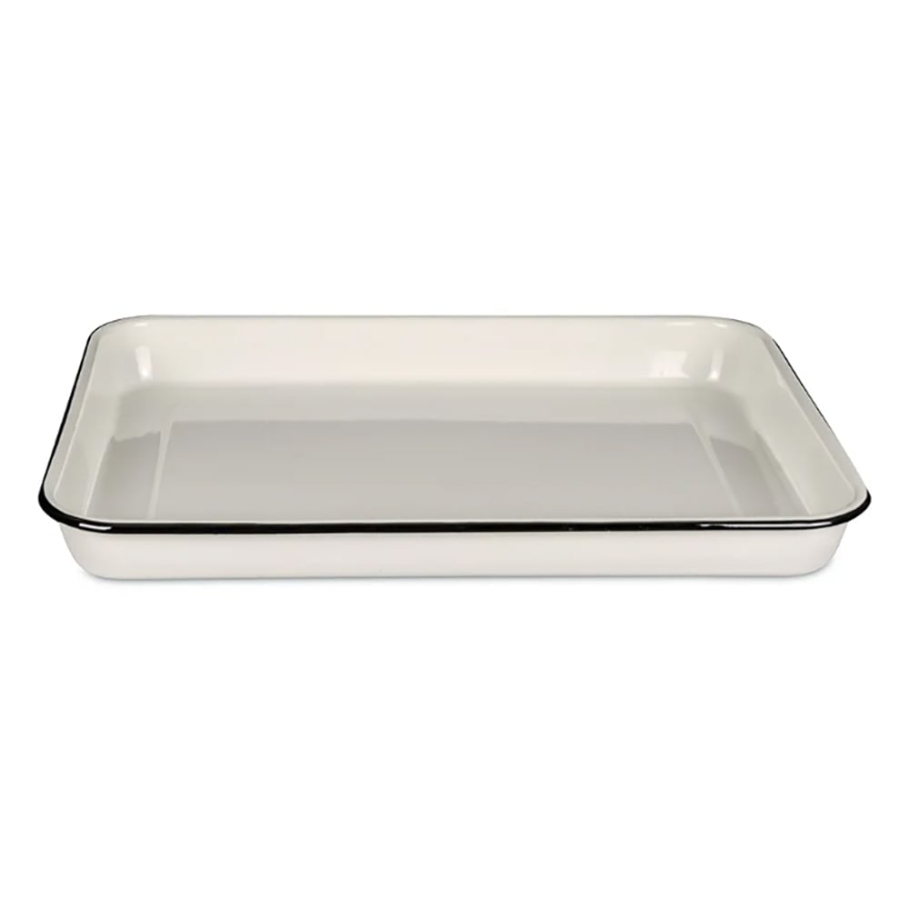 TableCraft 80012 EnamelWare White 16 x 11.5 Serving Tray w/ Black Rim