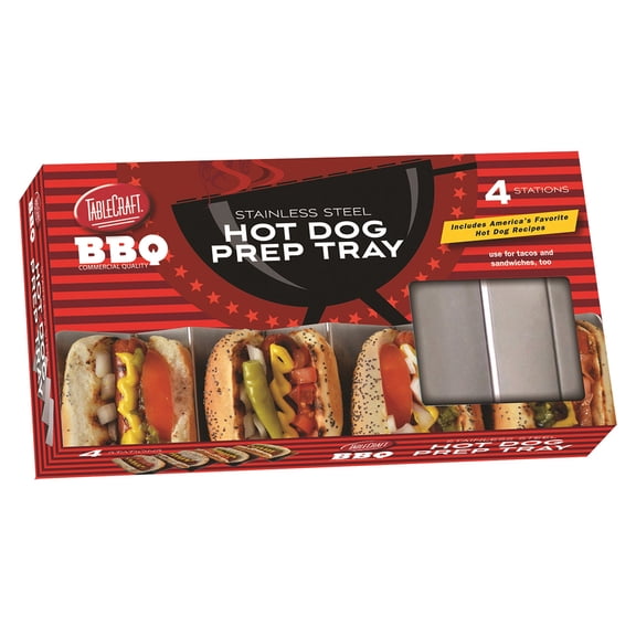 TableCraft BBQ48 BBQ Stainless Steel Hot Dog Prep Tray, Silver, Medium