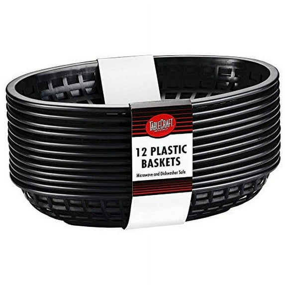 TableCraft Cash & Carry Oval Serving Basket Black, 1.375" Height x 6" Width x 9.375" Length | 12/Pack