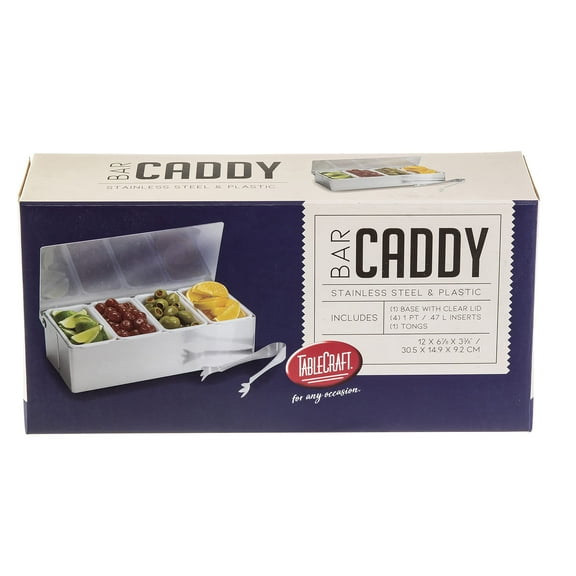 TableCraft H1604 4 Compartment Bar Caddy With Tongs