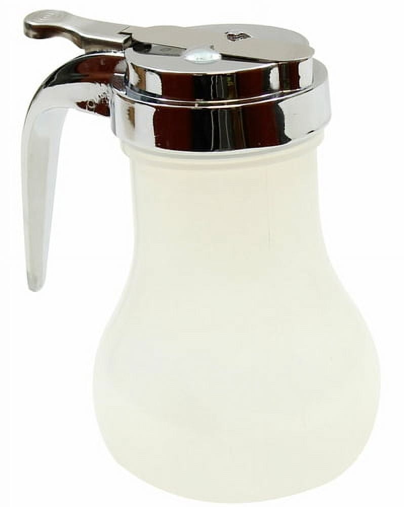 TableCraft PP410CP Syrup Dispenser, 10 oz., teardrop design, dishwasher safe, chrome plated ABS top, BPA free polypropylene, transparent, 12 each per case