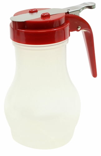 TableCraft PP410RE Syrup Dispenser, 10 oz., teardrop design, dishwasher safe, red ABS plastic top, BPA free polypropylene, transparent, 12 each per case