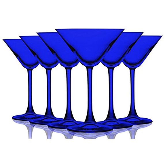 TableTop King 10 oz Martini Wine Glasses, Stemmed Style, Full Accent, Cobalt Blue, Set of 6