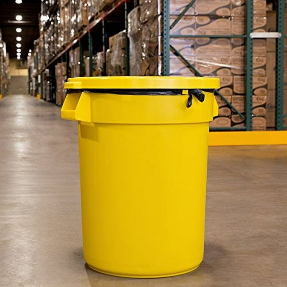 TableTop King Huskee 32 Gallon Yellow Trash Can with Yellow Lid